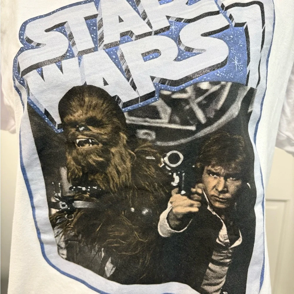 Star Wars Graphic Tee‎ Short Sleeve White/Blue Fandom Retro Chewy Luke Skywalker
